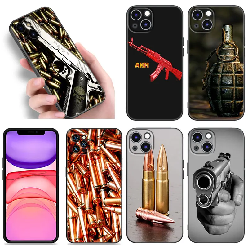 The Military Weapon Phone Case For Apple iPhone 12 13 Mini 11 14 15 Pro Max 7 8 Plus X XR XS SE 2020 2022 Black Silicone Case