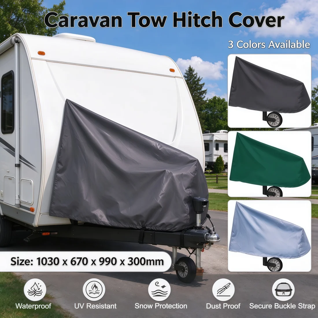 Black Gray Green 1030x670x990x300mm Caravan Hitch Cover Waterproof Dustproof Trailer Tow Ball Coupling Lock Cover For RV