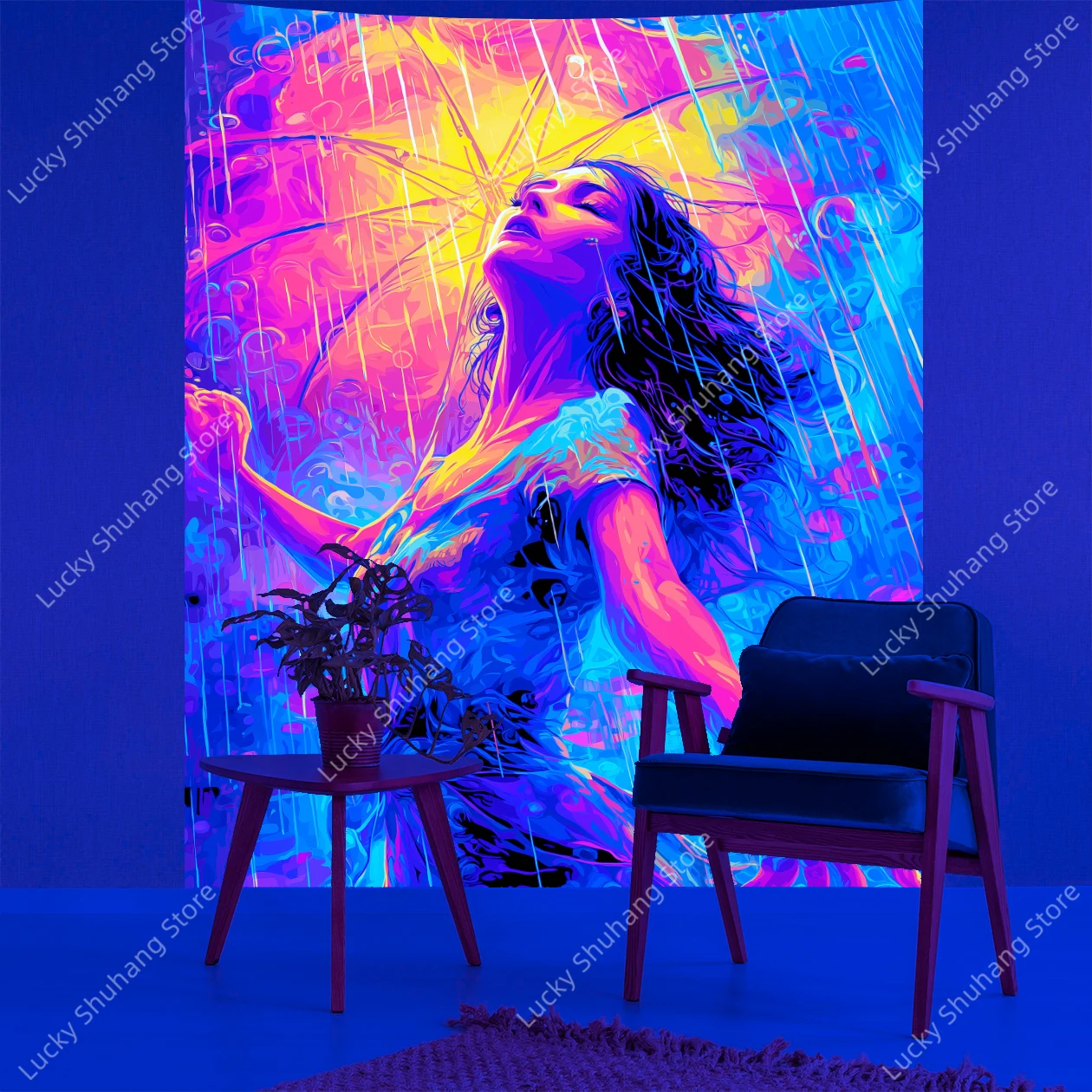 نابضة بالحياة المطر الرقص البوهيمي جدار الأشعة فوق البنفسجية نسيج مع مظلة ملونة الفن مجردة ديكور المنزل لغرفة المعيشة غرفة نوم مكتب النوم