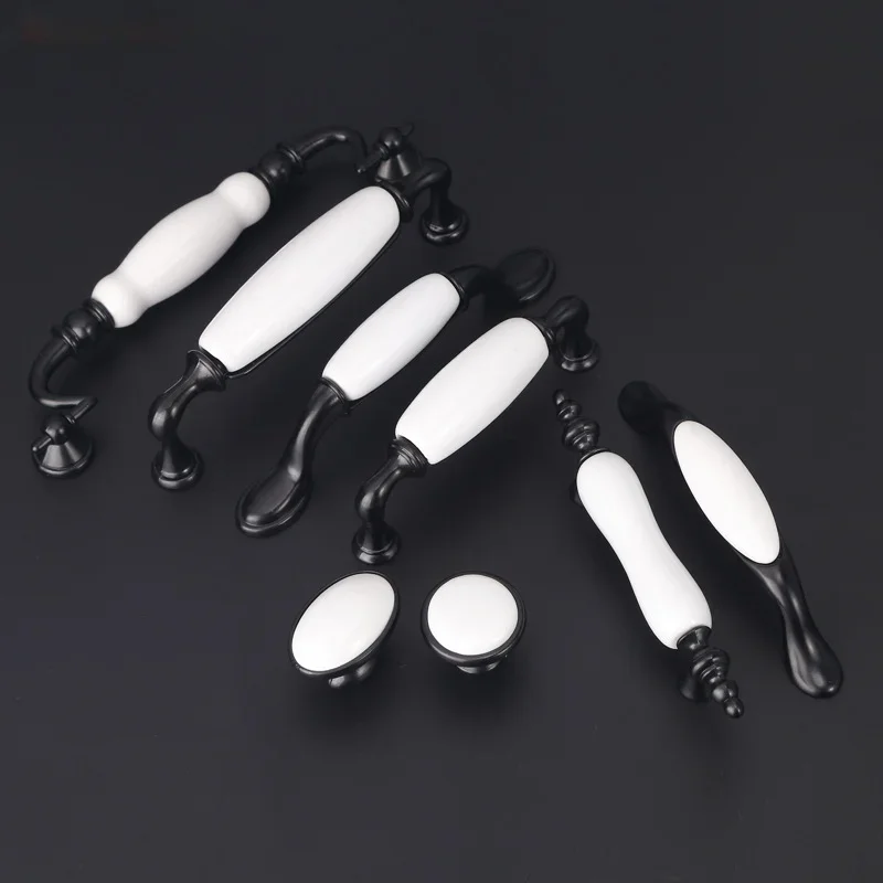 Ceramic handle drawer, cabinet handle, wardrobe handle, black and white hardware furniture