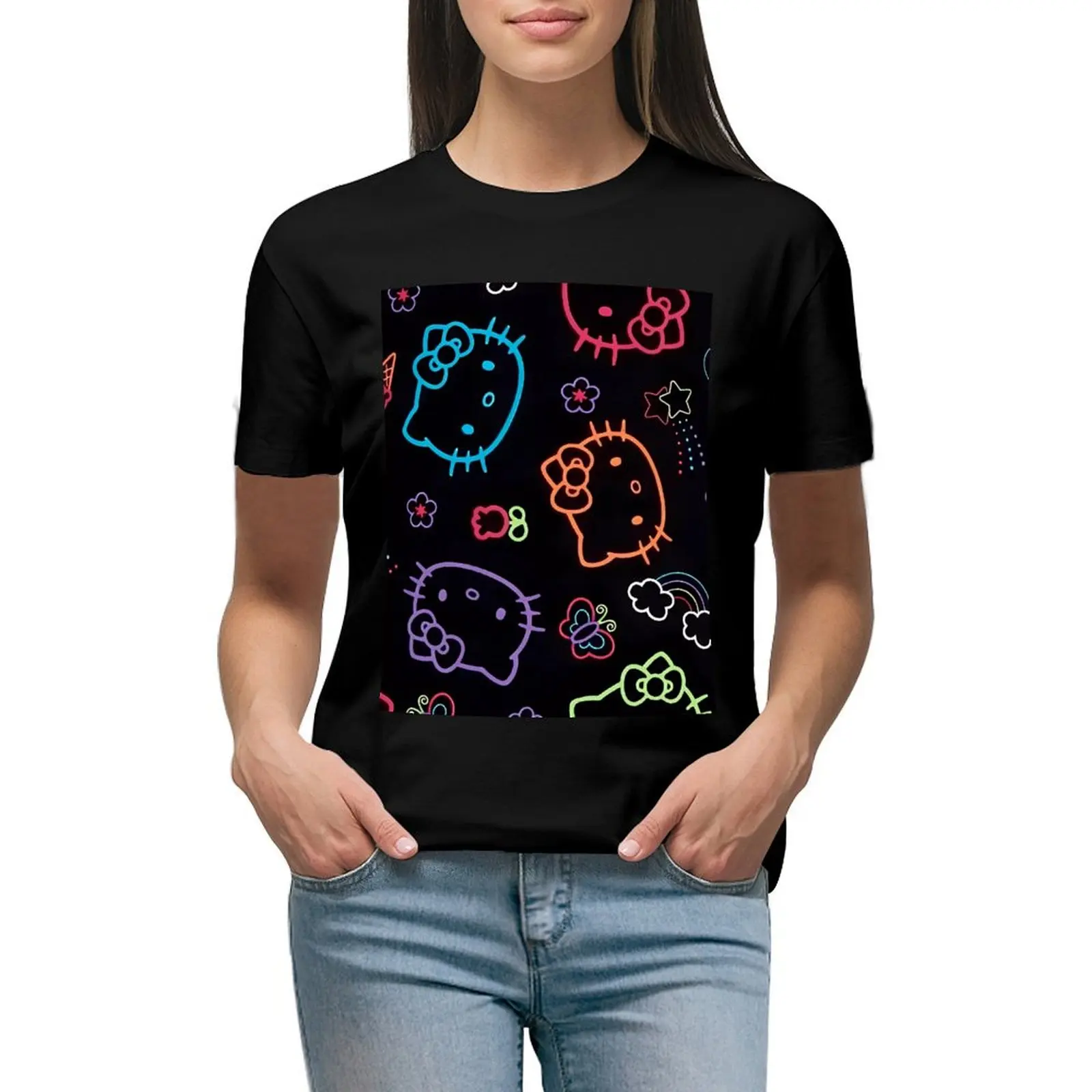 

Модная женская одежда Sanrio Hello футболка Китти Y2k, летние повседневные милые футболки, одежда