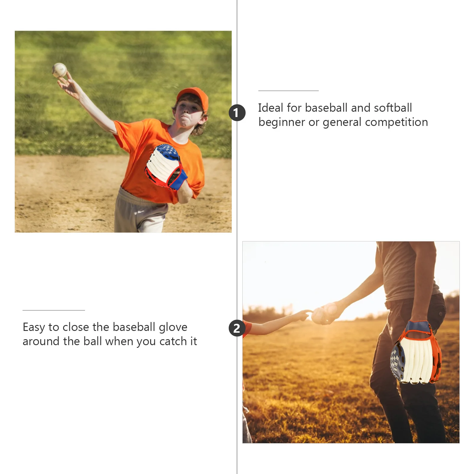 

1Pcs Baseball Glove PU Strong Tearresistant Easyclose Ball Catching Beginner Competition Gloves Baseball Glove Batting Gloves