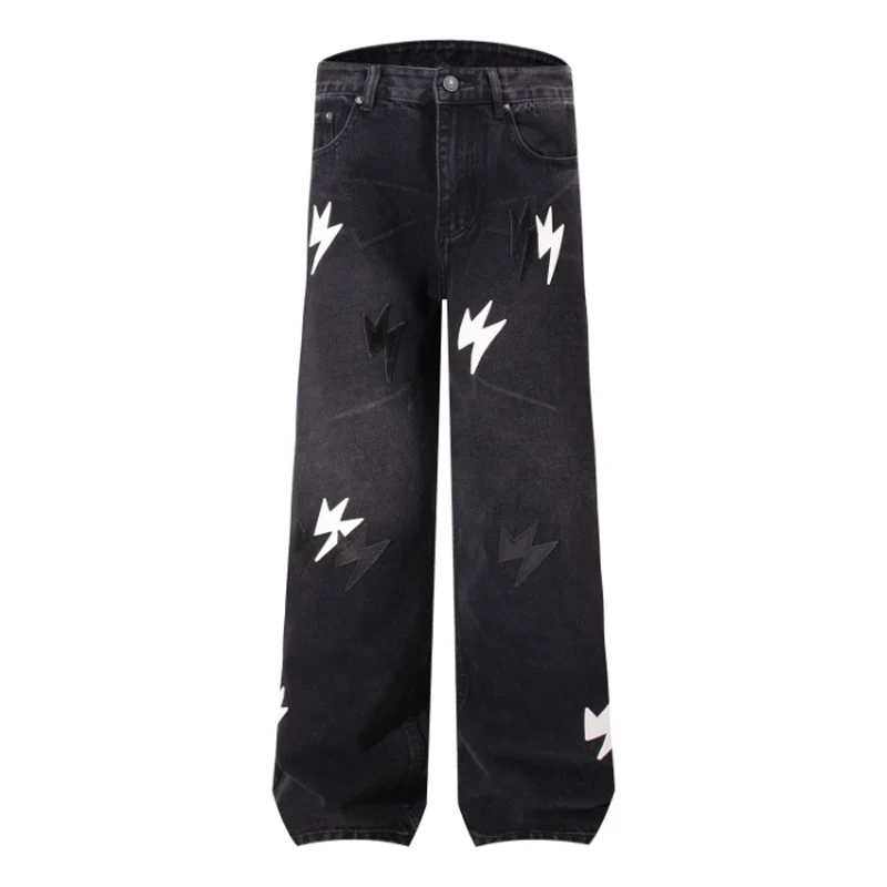 Street Designer Fashion Men Jeans Retro Blue Loose Fit Patched Ripped Jeans Men Y2K Hip Hop Straight Denim Pants Baggy Trousers