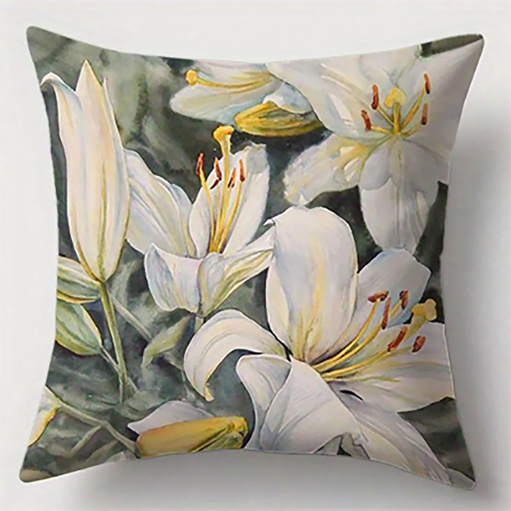 Lilies Blooming on The PillowcaseSuitable for Sofa Car Bedroom Decorative Cushion Cover Pillow Cover
