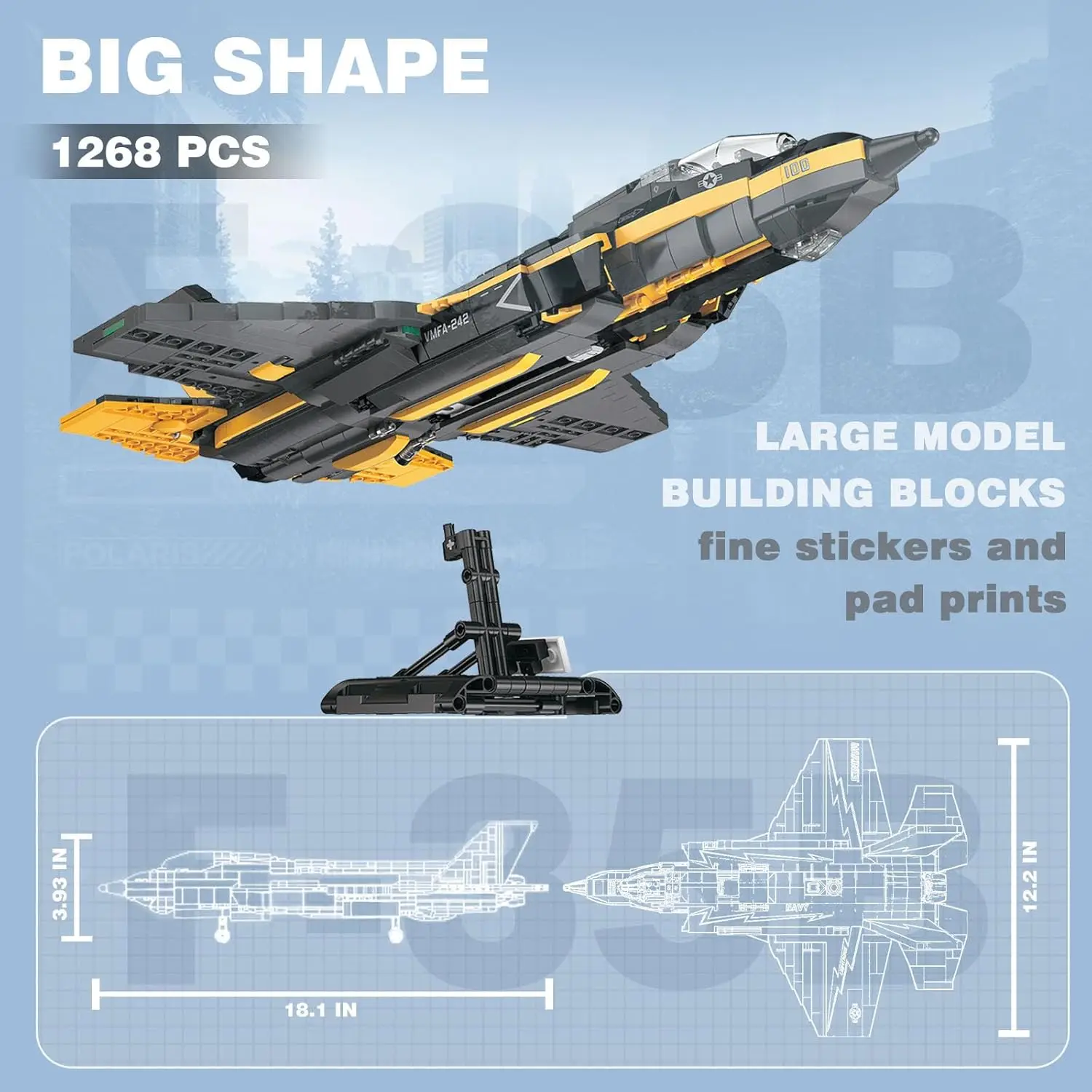 1268PCS F35 Lightning II Fighter Jet Building Blocks Military Model Airplane Desktop Decoration Creative Toy Gift for Kids Adult