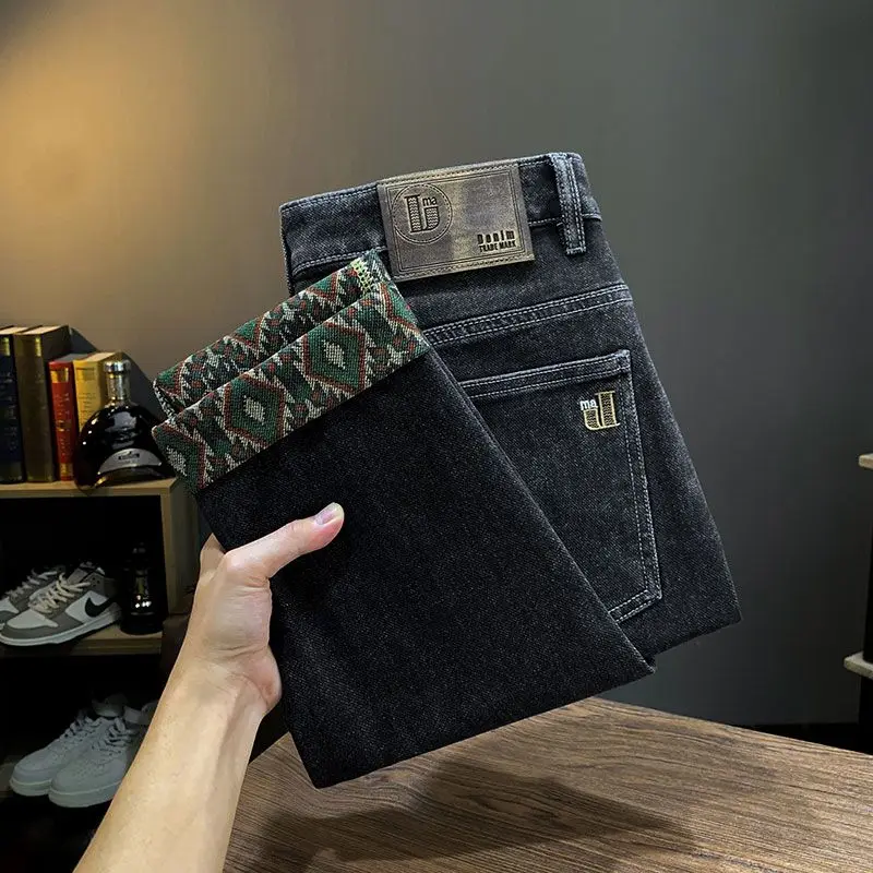 

Мужские джинсы прямого кроя на осень-зиму, повседневные, универсальные, со средней посадкой, из хлопка, износостойкие, молодежный стиль