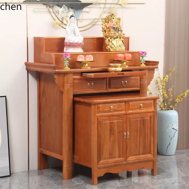 r5.21 Solid Wood Home Use Shrine Buddha Hall Offering Table Buddha Cabinet Incense Table Three-Layer Guan Gong Worship Table