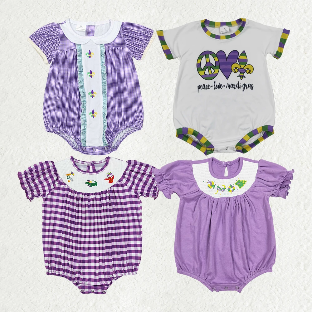 

Sibling Purple Mardi Gras Day Romper for Baby Girls with Short Sleeves Cute Celebration Outfit for Little Ones