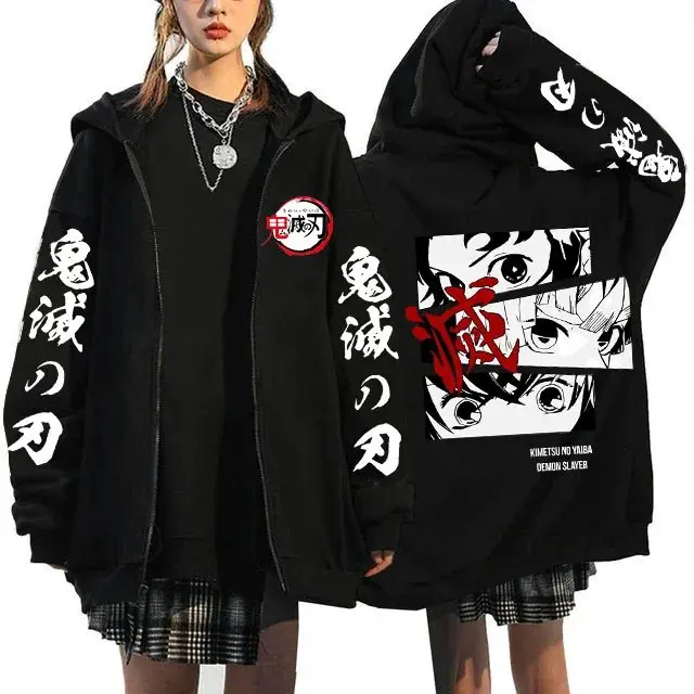 سترة كبيرة الحجم للجنسين شيطان القاتل أنيمي هوديي الرجال النساء البلوز البلوز الكرتون المطبوعة ملابس الشارع الشهير الخريف الموضة #1
