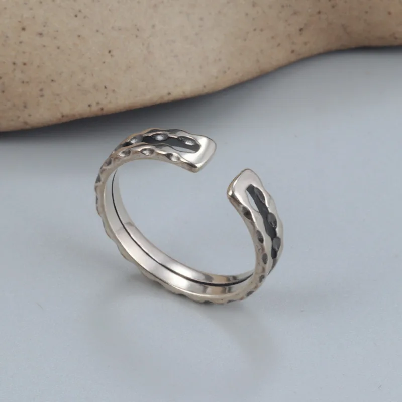 Really S925 sterling silver simple double ring female retro bright spot small people trend fashion eaten finger ring