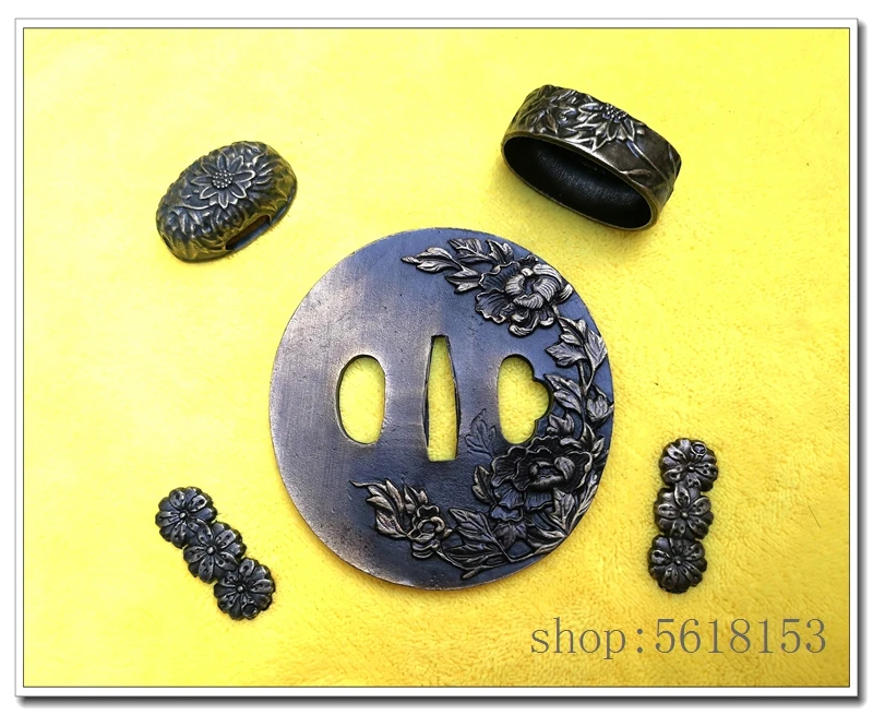 Hige alloy flower tsuba fuchi Menuki Seppa Habaki For Japanese katana wakizashi tanto