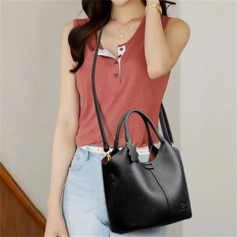 

Soft Leather Handbags for Women Vintage Shoulder Bag Luxury Designer Ladies Large Capacity Bags Sac A Main