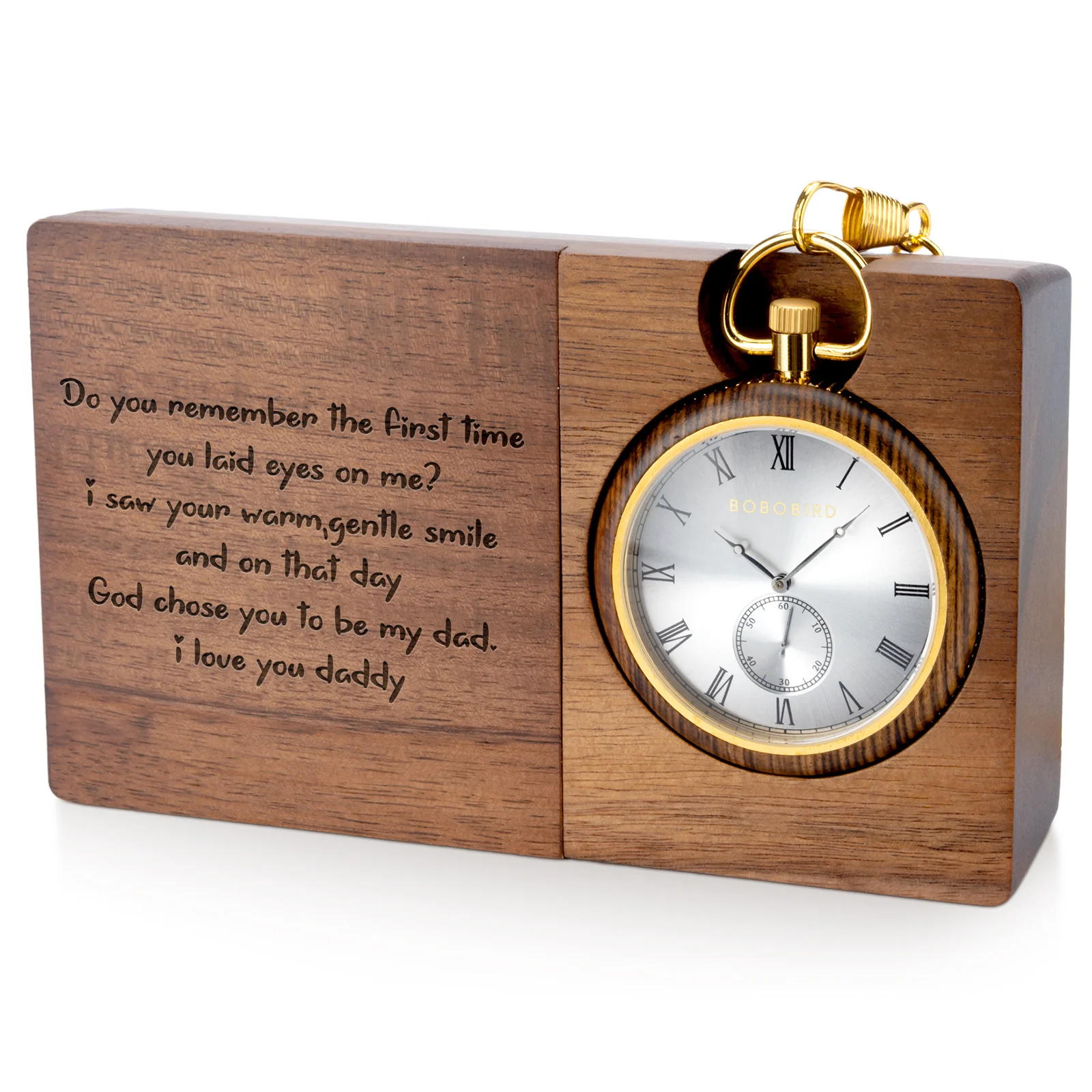 

BOBO BIRD Wooden Pocket Watch Tigerwood Glod Watches Customized Vintage Pocket Watch Chronograph Timepieces Father' Day Gift