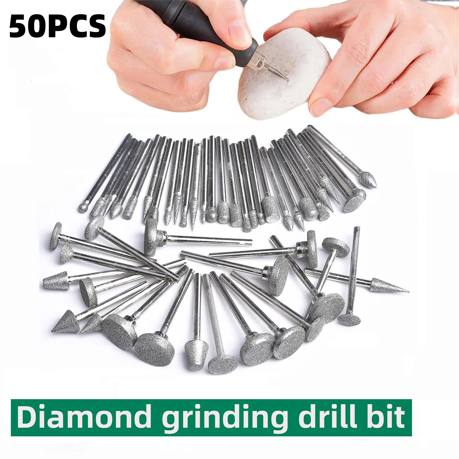 

50pcs 1/8" (3mm) Diamond Burr Set Rotary Tool Bits for Engraving Grinding Polishing Stone Glass Jewelry Ceramic
