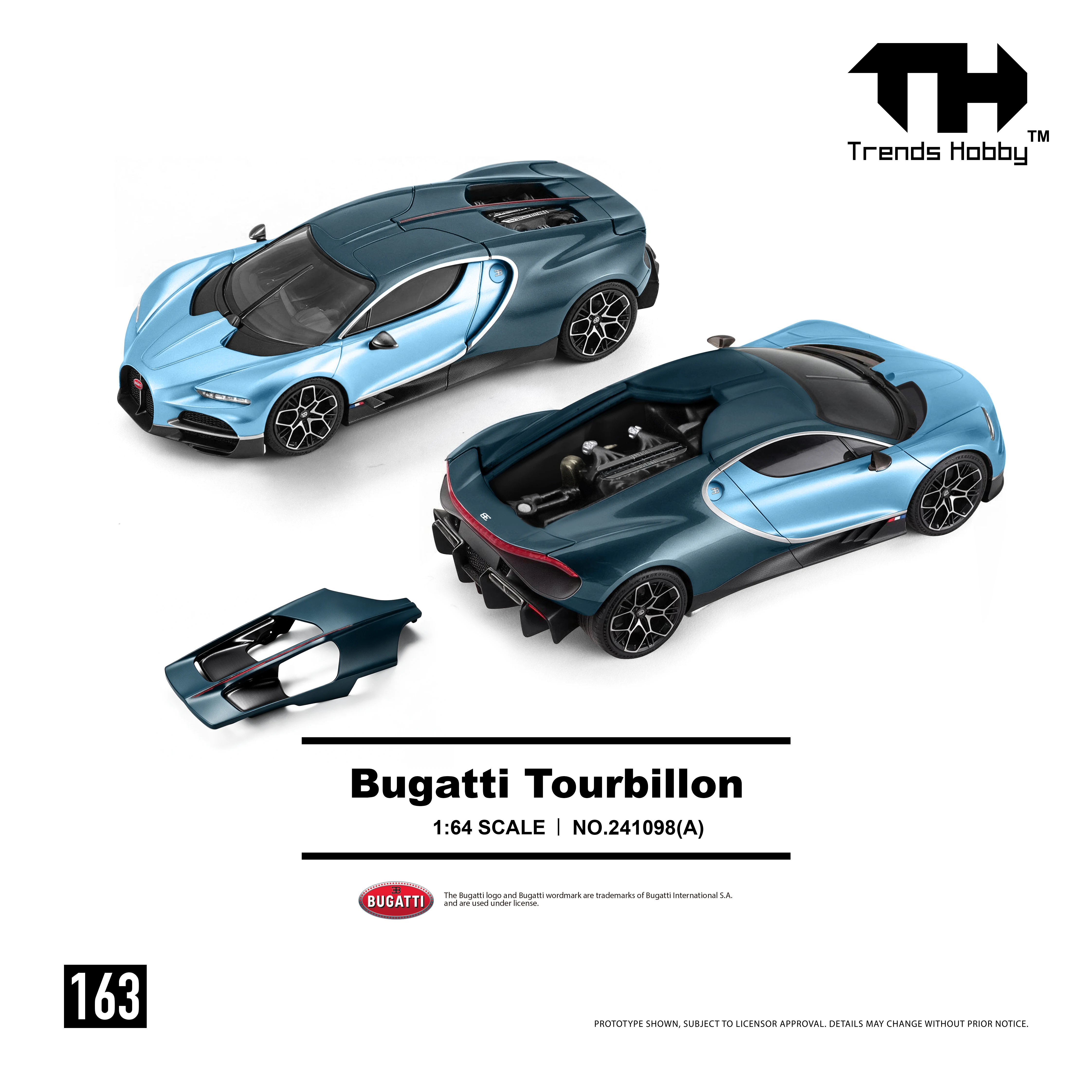 Trends Hobby 1/64 Bugatti Tourbillon Superfahrzeug Miniaturmodell Legierungs-Spielzeugauto Freilaufende Räder Druckguss-Metall Sammlerstück Geschenk