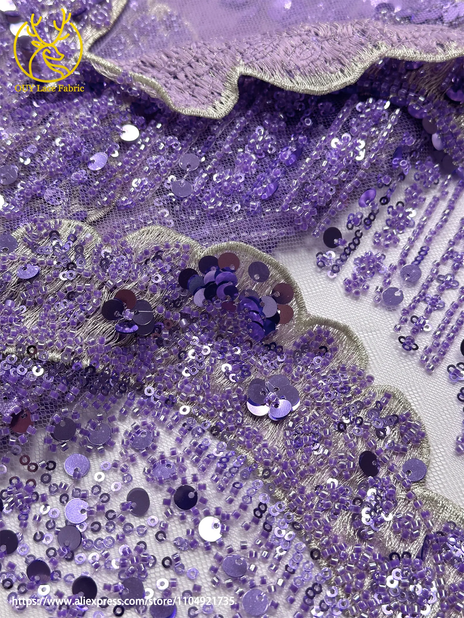 3D Luxuriöser Afrikanischer Stickerei-Spitzenstoff 2026 Hochwertiger Französischer Perlen-Pailletten-Spitzenstoff für Brautkleider und Festkleider – Detail 15