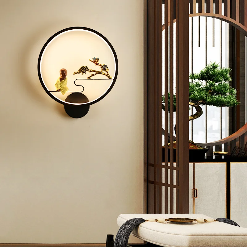 

Light Wall Modern Chinese LED style Bamboo Pattern Sconces Lamp For Bedroom Bedside Study Room Bathroom Zen Wall Lamp