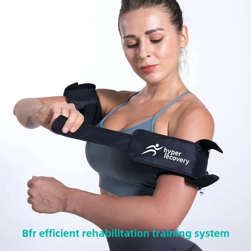 BFR flow restriction band pressurized training  shows thigh pressurized band blocking band muscle building