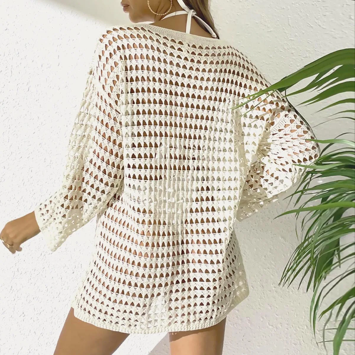 Women WackDaria Swimsuit Beach Hollow Out Cover Up 4 Colors Dress Style Long Sleeve