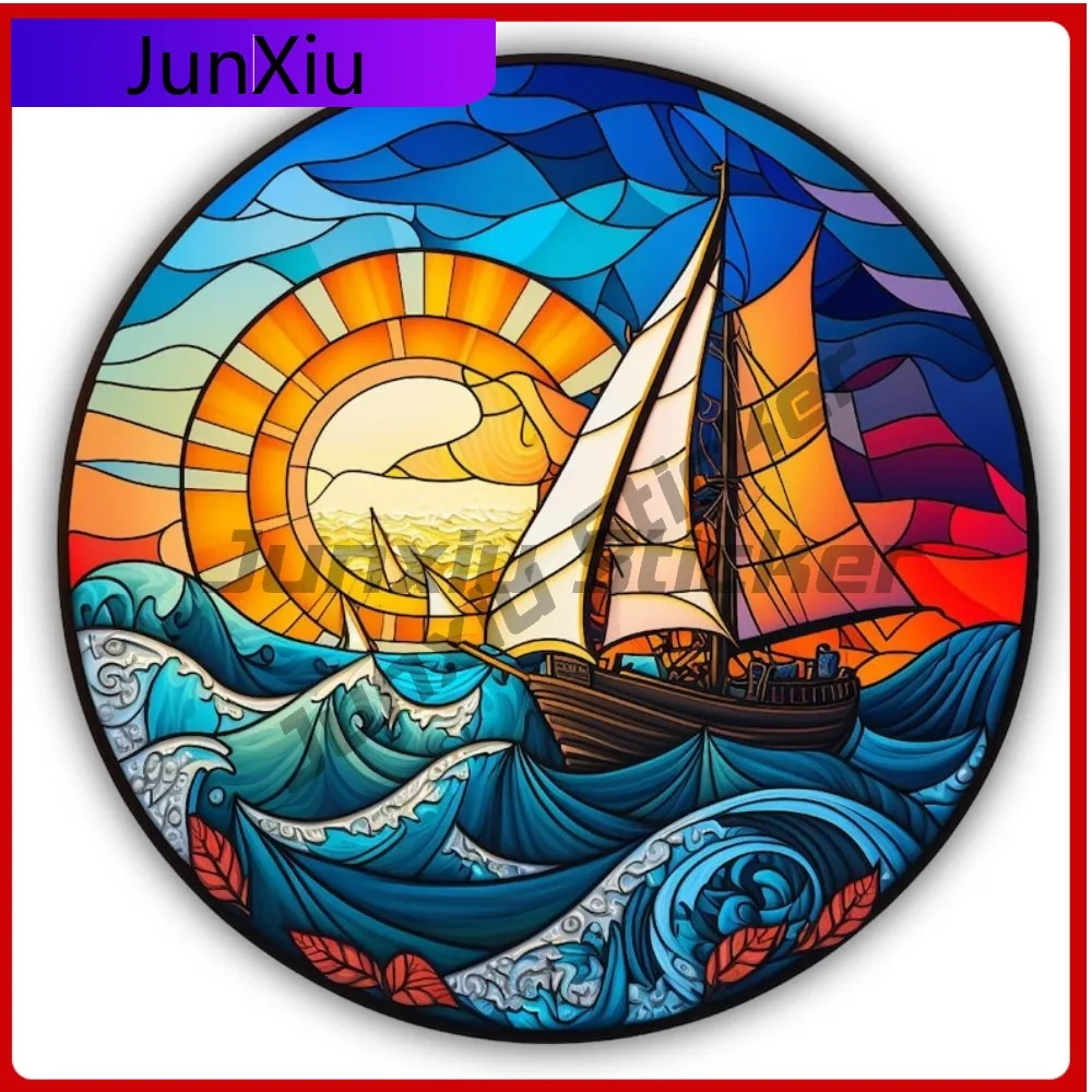 

Stained Sailboat Vinyl Sticker Round Ocean Art Decal Bumper Vent Camper Windows Windshield Luggage Decals Rx 78 2 Rv Decal Pvc