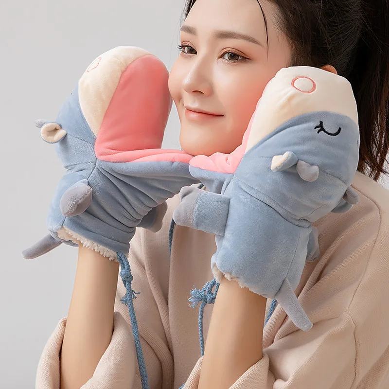2025 nuevo otoño e invierno guantes de marioneta de mano guantes de dinosaurio estudiante femenino dibujos animados cuello colgante lindo cálido regalo grueso para niña H1