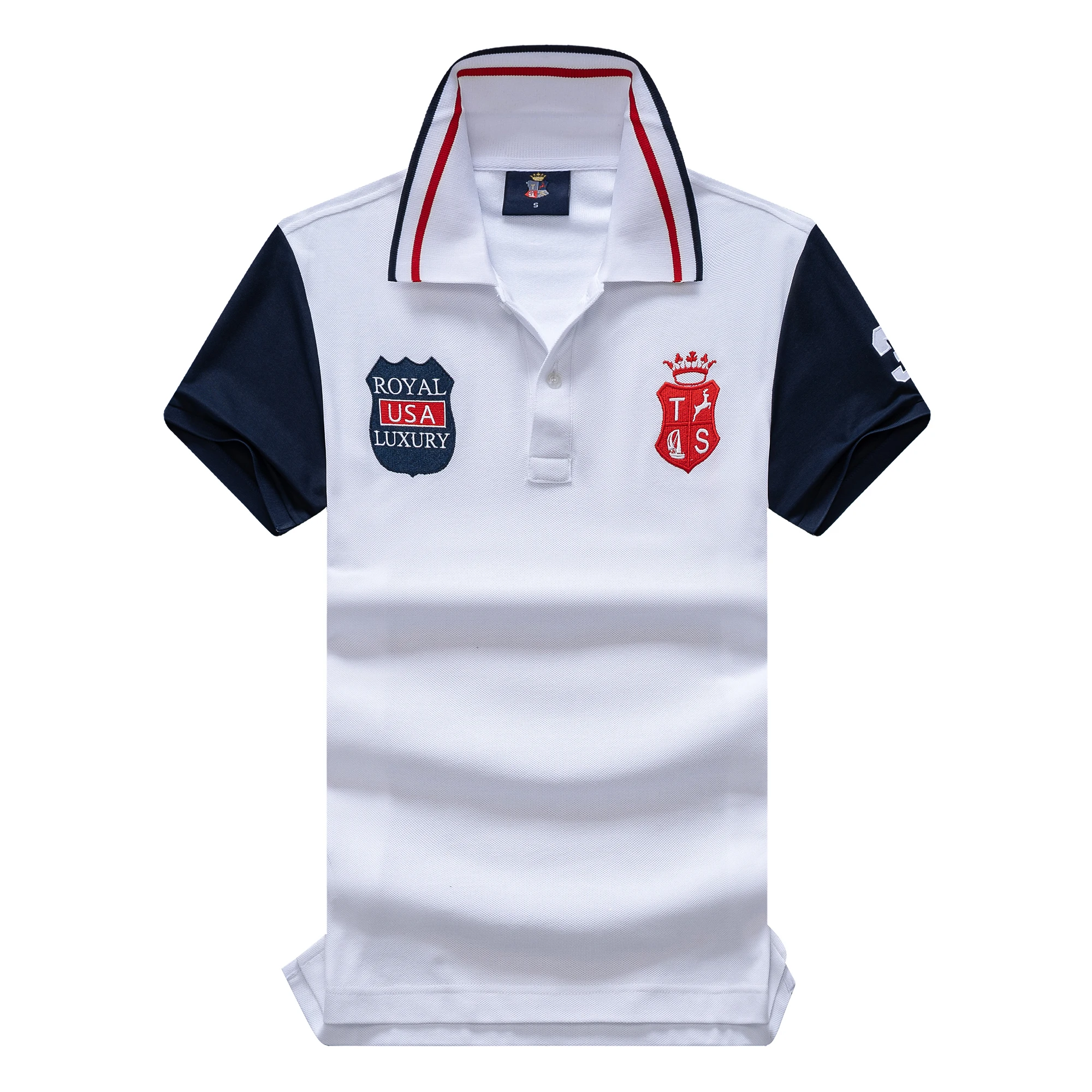 TS New Arrivals Men's Polo Shirts Short Sleeve USA Royal Luxury Embroider Number 3 Collar Tee Shirts