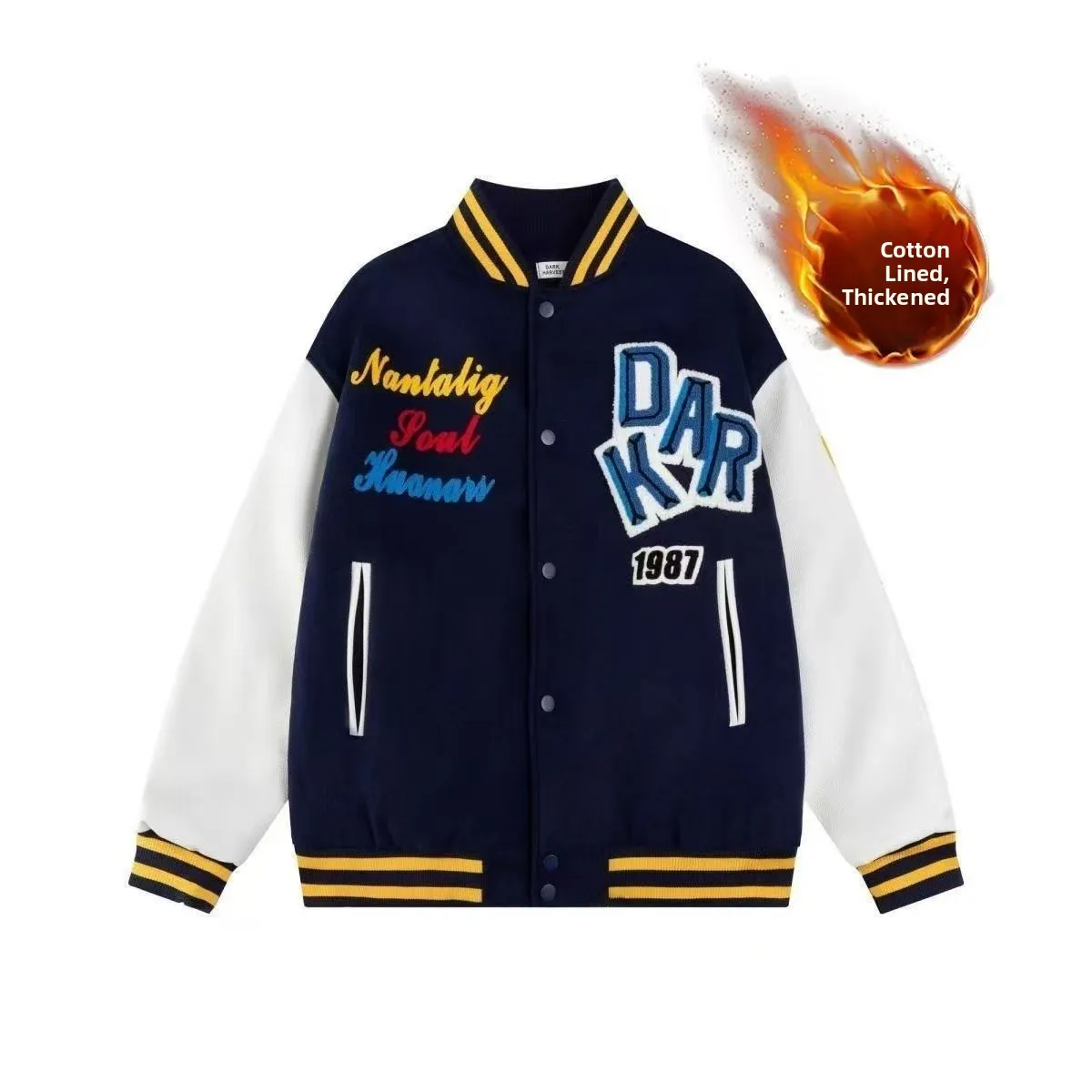 

Thiened Floing Embroidery Letter Baseball Jaet Spring New Sle Cotton Sandwich Outerwear Jaet Trendy Chinese Brand