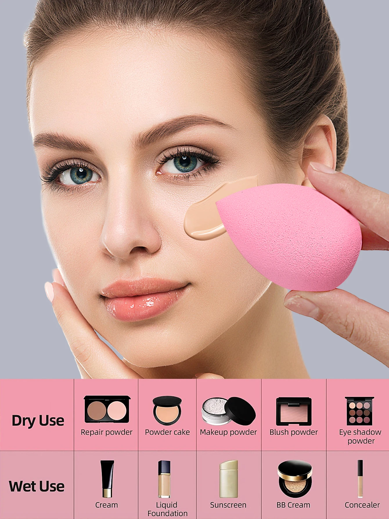6 قطع فائقة النعومة، تورم عند مكشوفة الماء، بيضة إسفنجية للمكياج، أداة مكياج الوجه المحمولة جافة ورطبة مزدوجة الأغراض