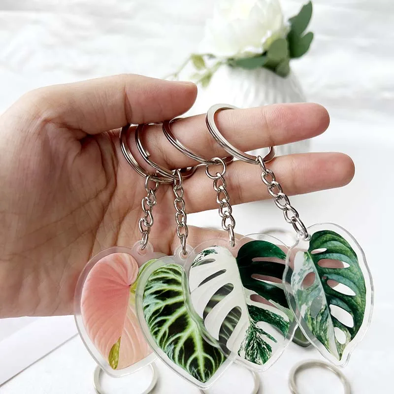 Plant Acrylic Phone Lanyard Fashion Pendant Simulation leaves  keychain