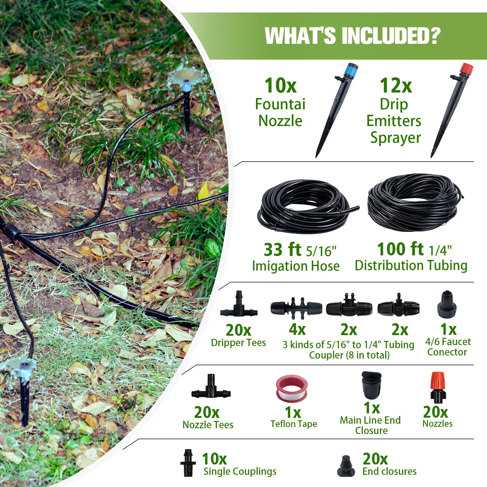 Goture Micro Drip Irrigation System 10+30M Automatic Watering with Adjustable Drippers Misting Watering Kits Garden Hose