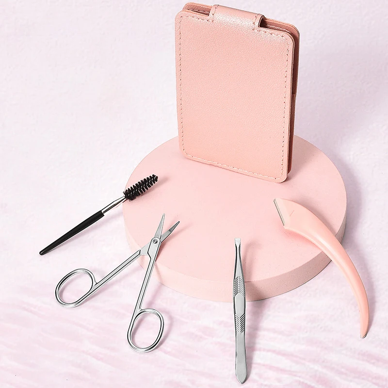 4Pcs Portable Eyebrow Trimmer Set With Storage Pouch Brow Brush Tweezer Scissors Eyebrow Knife Women Face Shaver Makeup Tool