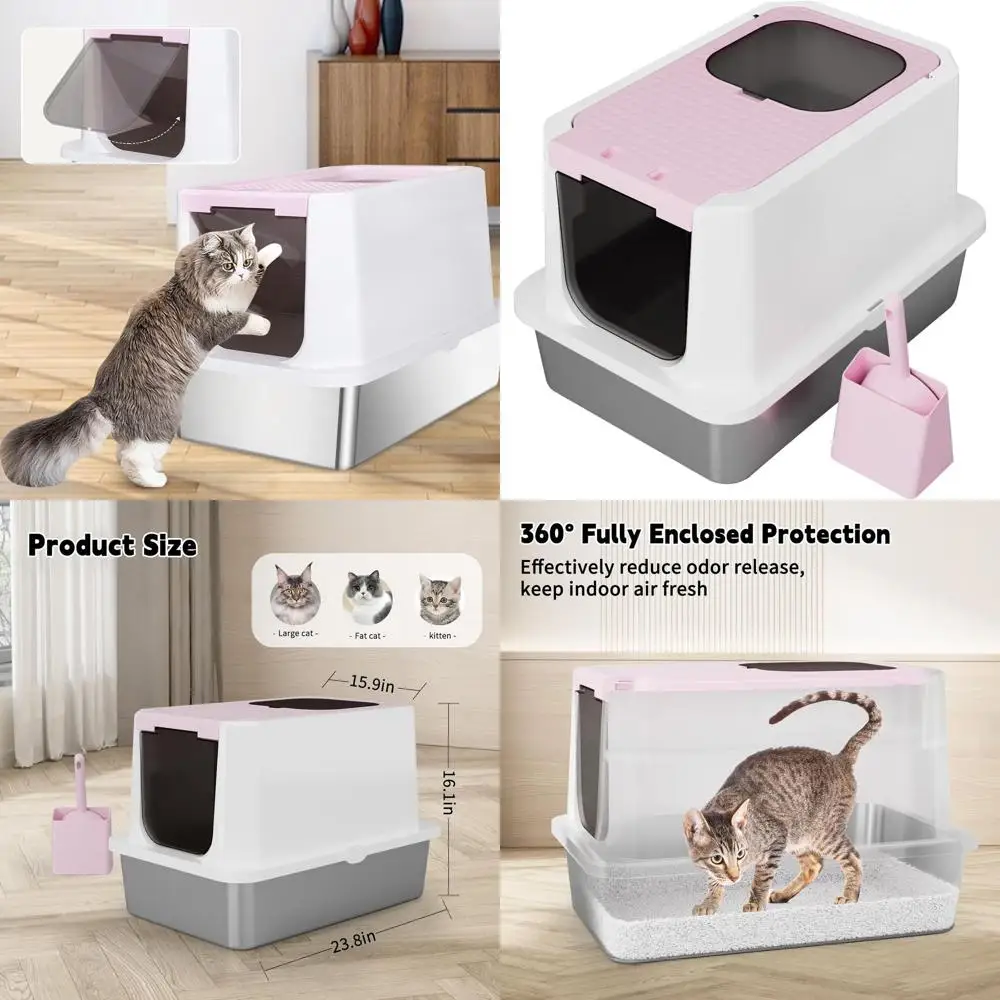 

Очень большой розовый лоток для кошек с верхним выходом, защита от протечек и контроль запаха для гаражей и хозяйственных помещений