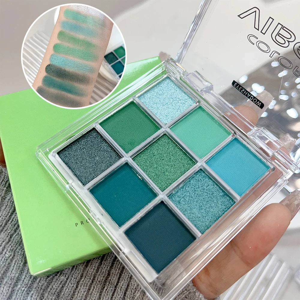 Avocado Green Eyeshadow Palette 9 Colors Smokey Purple Black Eye Shadow Cosmetics Matte Glitter Shimmer Nude Eye Pigment Makeup