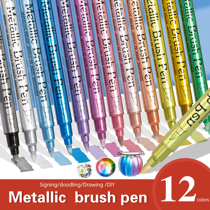 Metallic Markers Pens Color Silver Gold Paint Pens for Black Paper, Glass, Rock Painting, DIY Scrapbook Album