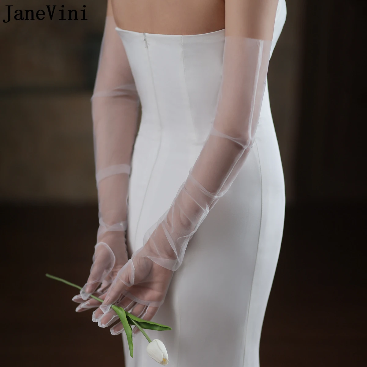 Janevini ivory-女性用の豪華な真珠のウェディンググローブ,ファッショングローブ,ブライダルアクセサリー,チュール,68cm