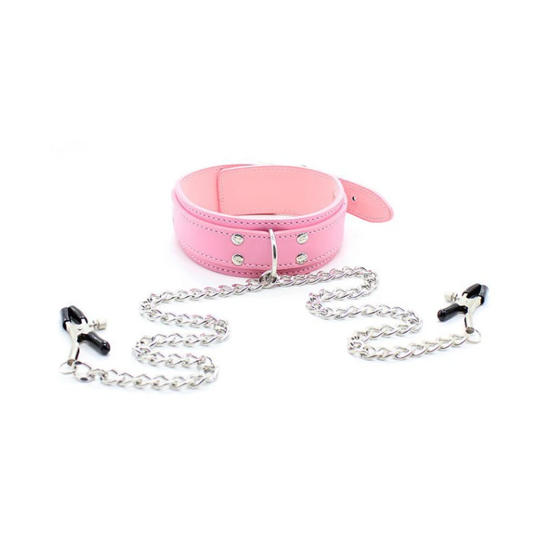 BDSM Leather Choker Collar With Nipple Breast Clamp Clip Chain Couple Slaves Adult Sex Toys Butterfly Style For Couples Games