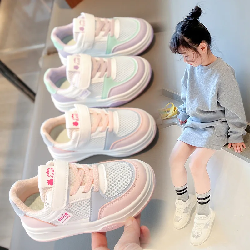 Kids White Shoes Girls Mesh Athletic Shoes Spring Fall New Cushioned Sole Casual Sneakers Boys Flat Children Lightweigh Non Slip