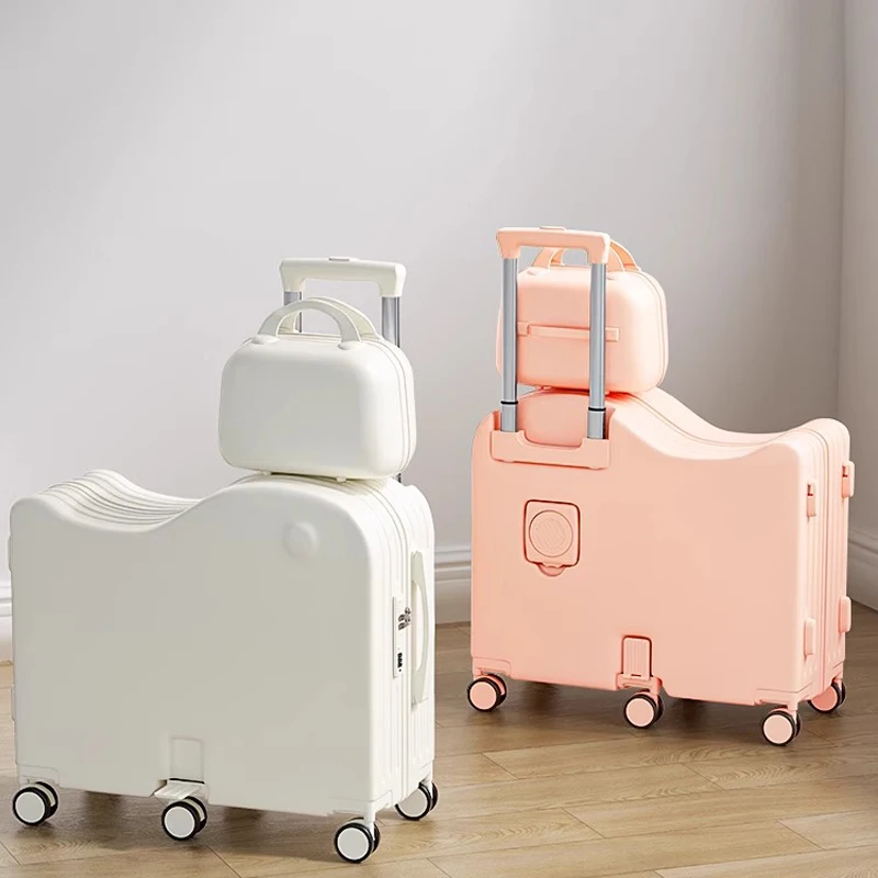 

2025 New Children's Suitcase Set, Can Sit and Ride, 18- 24inch Password Rolling Suitcase with 6 Wheels and Foldable Footrest
