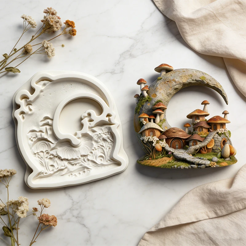 

Moon Mushroom House silicone mold, glue application mold, for making resin and gypsum handicrafts, decorative pendants