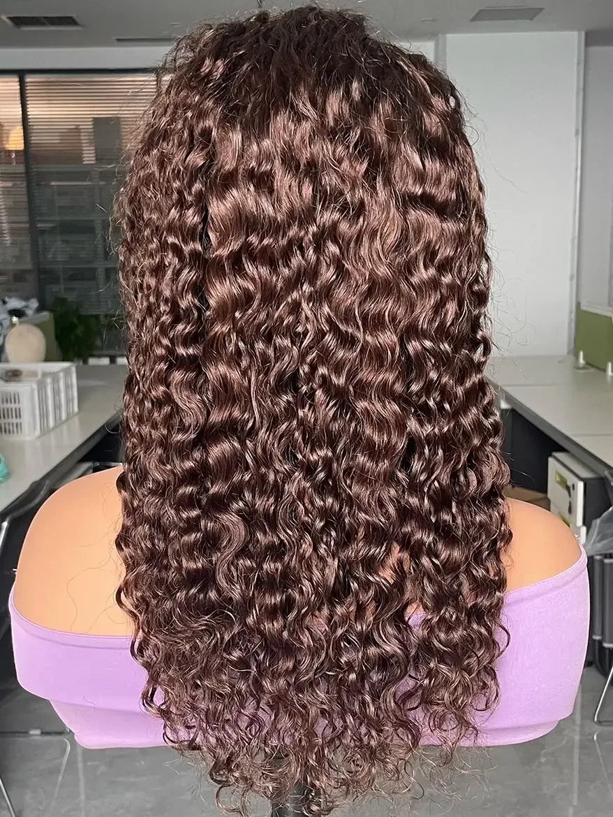 Brown Lace Front Wig Water Wave 100% Human Hair Wig For Women Curly Pre-plucked Transparent Lace Closure Wig BOBBI image 3