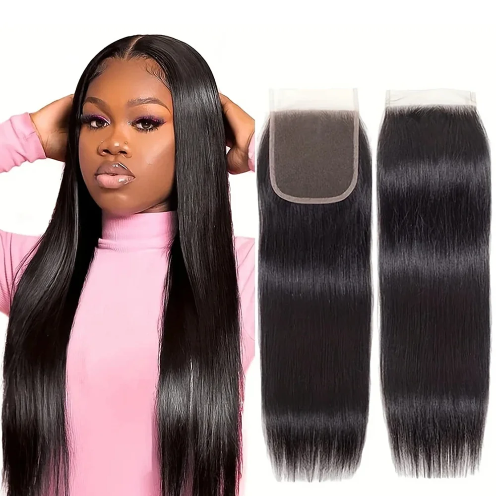 

short 4x4 Lace Frontal Human Hair Transparent Lace Straight Natural Hairline Closure natural black color 12-22 inch