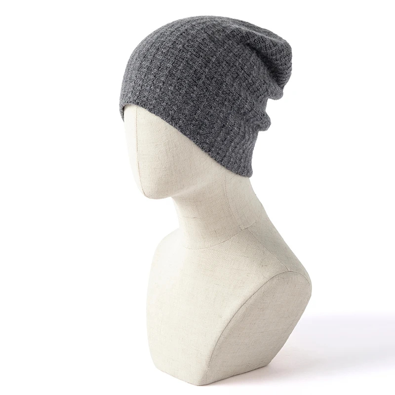 النساء 100% الكشمير الخالص قبعة صغيرة الضلع متماسكة بلون شتاء دافئ لينة مترهل Skullies قبعة الطقس البارد التبعي #2