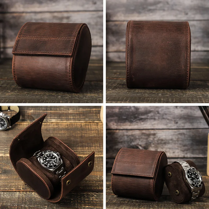 Crazy Horse Leather Watch Box is a single product that contains an oval outdoor travel detachable and portable watch storage box