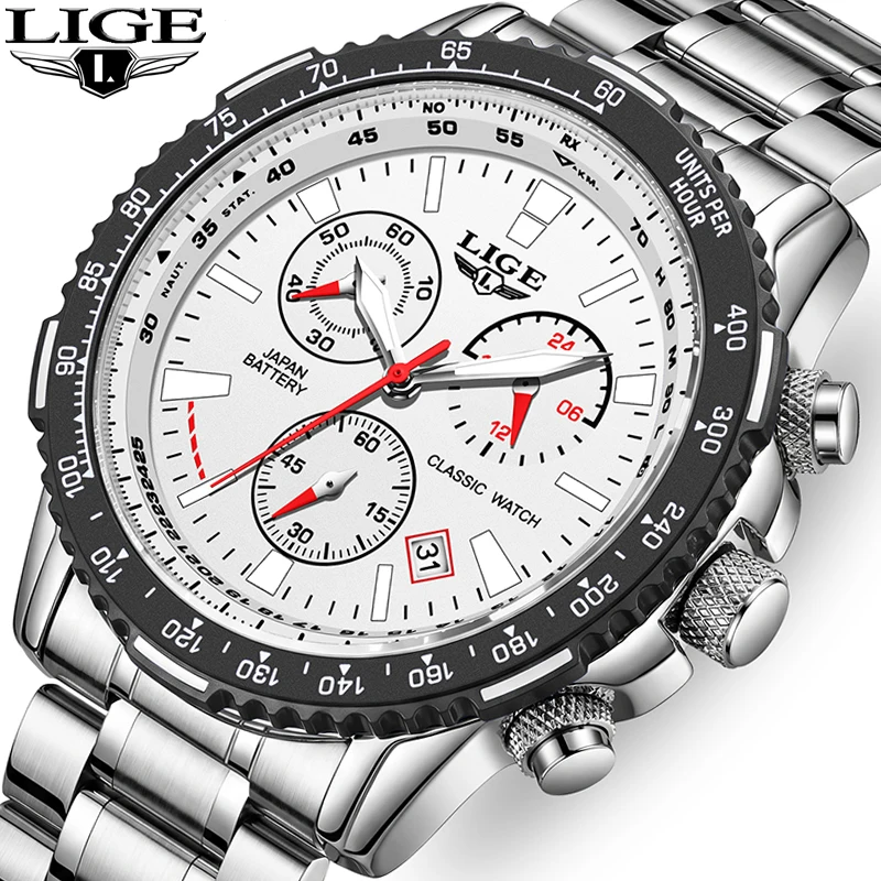 

LIGE New Luxury Men Watch Outdoor Sports Chronograph Luminous Wrist Watches For Men Fashion Quartz Waterproof Clock Reloj Hombre