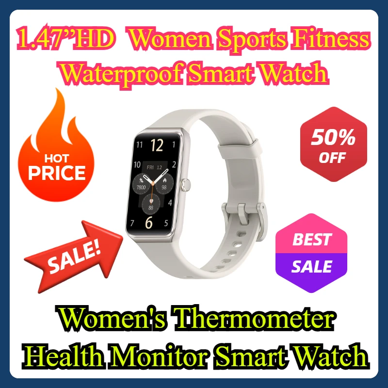 

1.47”HD Sports Fitness Waterproof Women Smart Watch Women's Thermometer Health Monitor Smart Watch