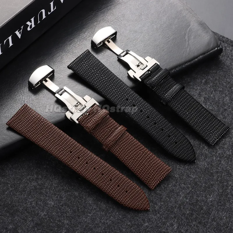 Lizard‑Grain Leather Watch Strap 10/12/14/16/18/20/22mm Premium Textured Replacement Band for Omega Butterfly Clasp Cowhide Belt