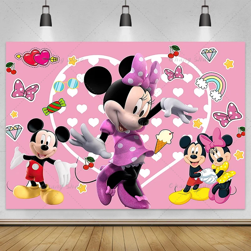 Customizable Minnie Mouse Photography Backgrounds Vinyl Cloth Photo Shootings Backdrops for Kid Baby Birthday Party Photo Studio