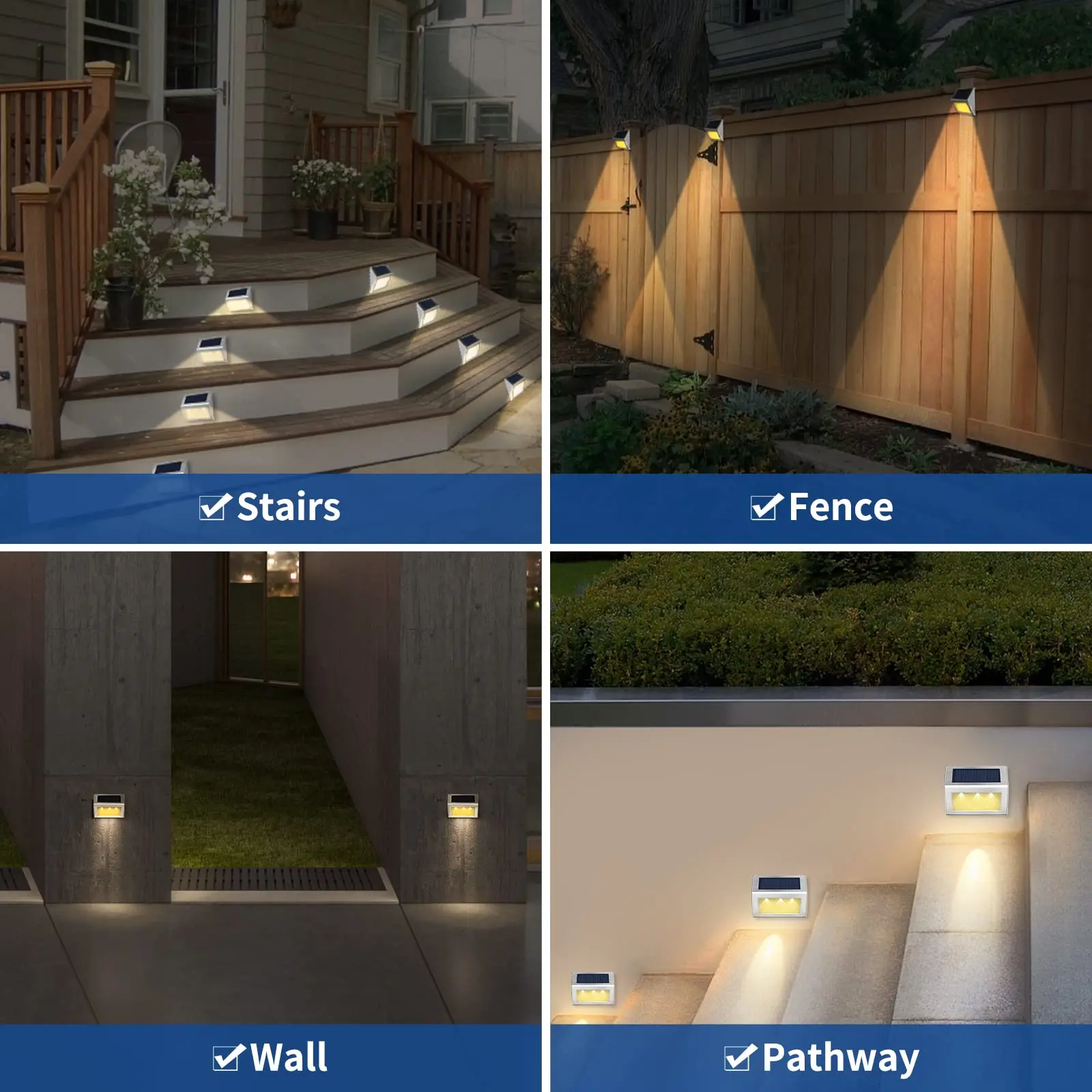 10 Pack Solar Deck Lights Stainless Steel LED Solar Stair Light Waterproof Outdoor Security Lamps for Step Stairs Pathway