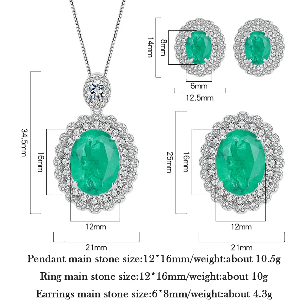 Vintage 100% 925 Sterling Silver Oval Emerald Lab Diamond Pendant Necklace Rings Earrings Gemstone Jewelry Sets Gift for Women