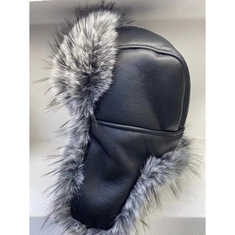 X7XB Winter Warm Faux Furs Caps for Women Girl PU Leather Ear Flap Hat Outdoor Activity Trapper Hat for Mountain Climbing